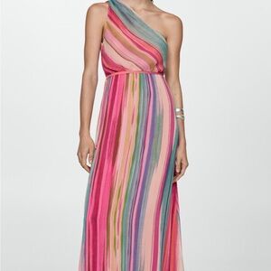Mango stripe one shoulder Maxi dress multi color